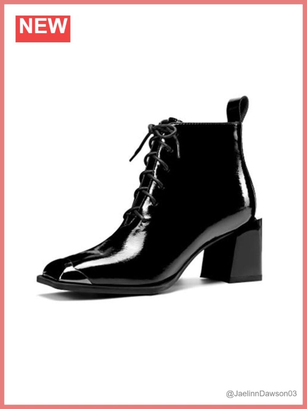 Patent Leather Ankle Boots Square Toe Mid Block Heel Slip-Resistant Zip